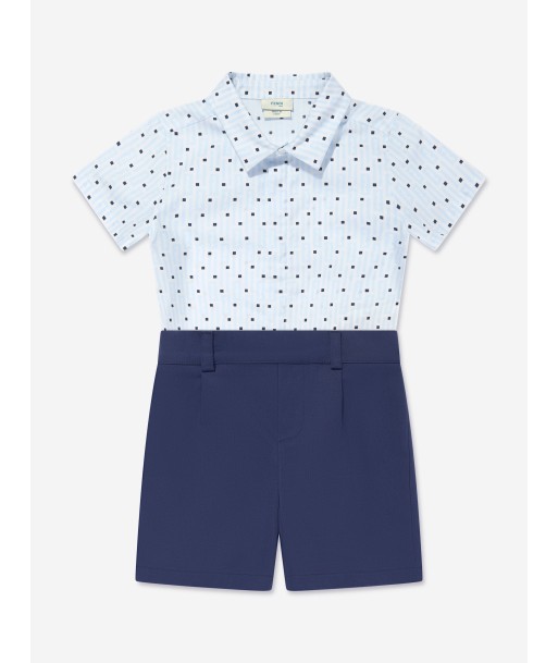 Fendi Baby Boys Logo Romper in Navy Les magasins à Paris et en Île-de-France