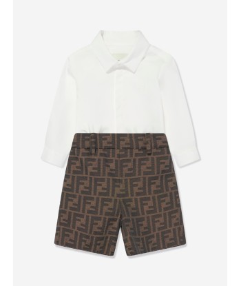 Fendi Baby Boys FF Logo Romper in Brown votre