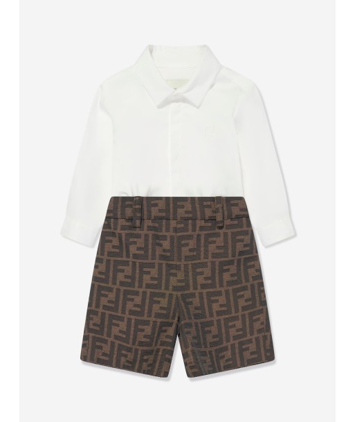 Fendi Baby Boys FF Logo Romper in Brown votre