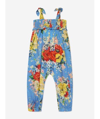 Zimmermann Girls Alight Shirred Jumpsuit in Blue la colonne vertébrale