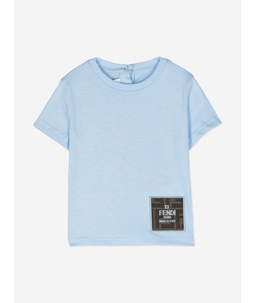 Fendi Baby FF Logo T-Shirt in Blue pas cher 