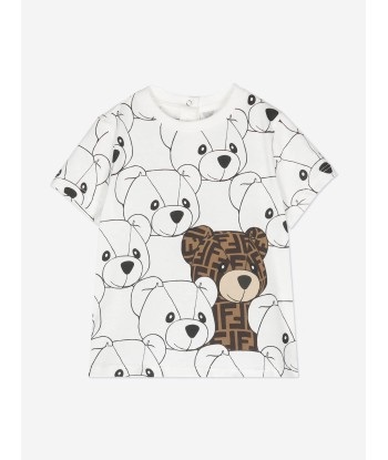 Fendi Baby FF Logo Teddy Bear T-Shirt in White pour bénéficier 