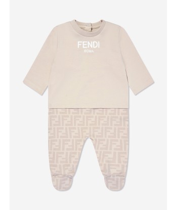 Fendi Baby 3 Piece Babygrow Gift Set in Beige pas cher 