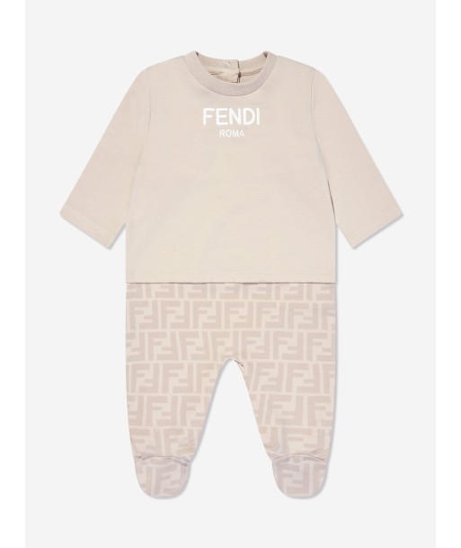 Fendi Baby 3 Piece Babygrow Gift Set in Beige pas cher 