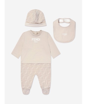 Fendi Baby 3 Piece Babygrow Gift Set in Beige pas cher 