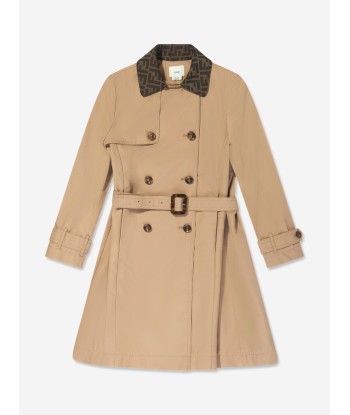 Fendi Girls FF Collar Trench Coat in Beige offre 