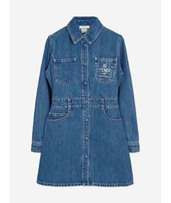 Fendi Girls Denim FF Logo Shirt Dress in Blue shop