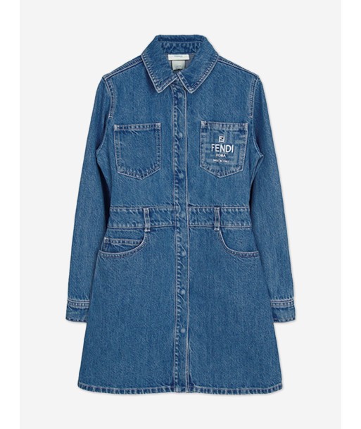 Fendi Girls Denim FF Logo Shirt Dress in Blue shop