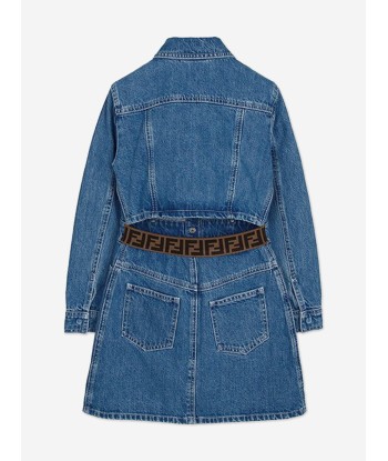 Fendi Girls Denim FF Logo Shirt Dress in Blue shop