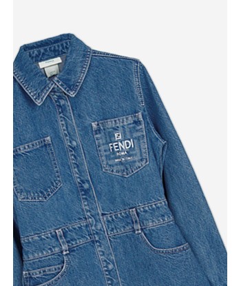 Fendi Girls Denim FF Logo Shirt Dress in Blue shop