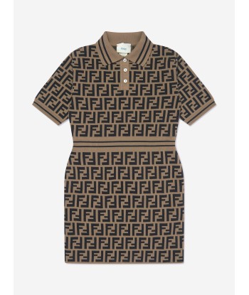 Fendi Girls FF Logo Knitted Dress in Brown 2 - 3 jours ouvrés.