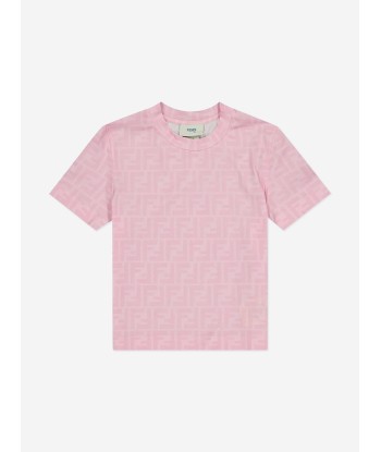 Fendi Girls FF Logo Print T-Shirt in Pink pas cheres