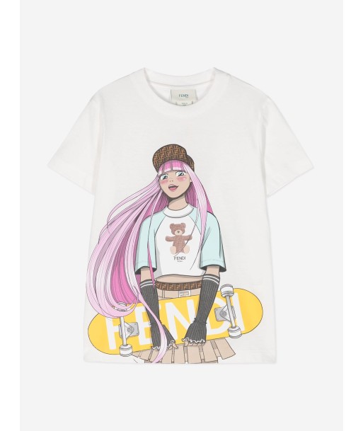 Fendi Girls Skateboarder T-Shirt in White d'Europe débarque