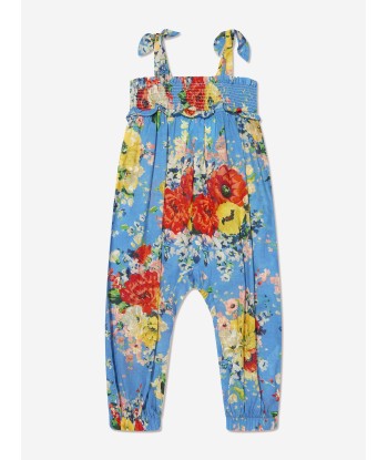 Zimmermann Girls Alight Shirred Jumpsuit in Blue la colonne vertébrale