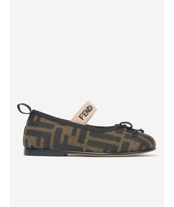 Fendi Girls FF Logo Ballerinas in Brown Pour