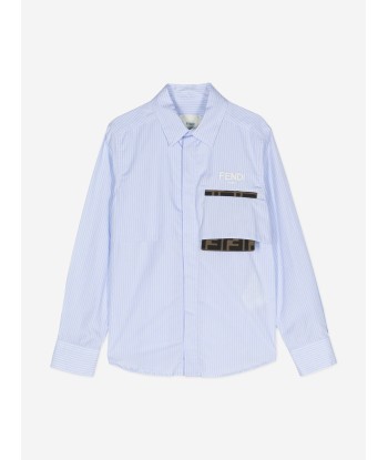 Fendi Boys Striped FF Pocket Shirt in Blue Profitez des Offres !