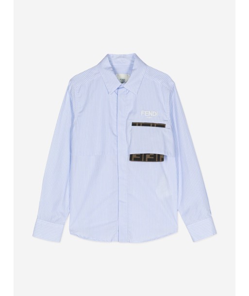 Fendi Boys Striped FF Pocket Shirt in Blue Profitez des Offres !