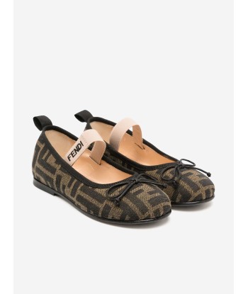 Fendi Girls FF Logo Ballerinas in Brown Pour