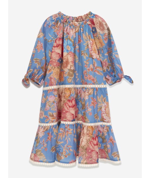 Zimmermann Girls August Puff Sleeve Mini Dress in Blue destockage