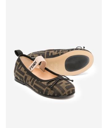 Fendi Girls FF Logo Ballerinas in Brown Pour