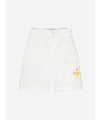 Fendi Boys Logo Cargo Shorts in White En savoir plus