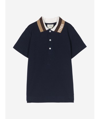 Fendi Boys FF Logo Polo Shirt in Navy rembourrage situé sous