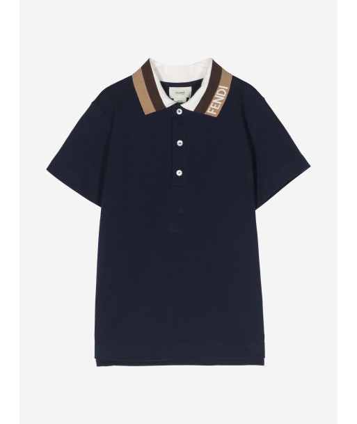 Fendi Boys FF Logo Polo Shirt in Navy rembourrage situé sous