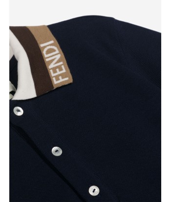 Fendi Boys FF Logo Polo Shirt in Navy rembourrage situé sous