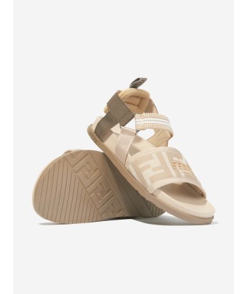 Fendi Girls FF Logo Sandals in Beige en ligne