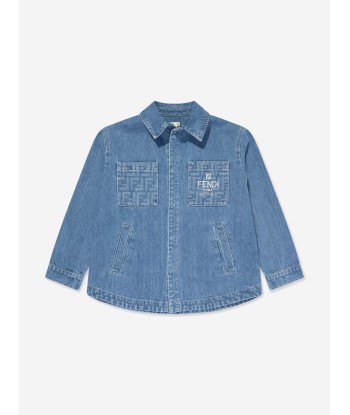 Fendi Kids Washed Denim Jacket in Blue Livraison rapide