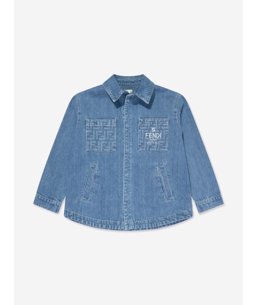 Fendi Kids Washed Denim Jacket in Blue Livraison rapide