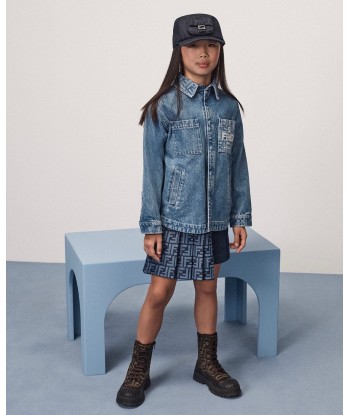 Fendi Kids Washed Denim Jacket in Blue Livraison rapide