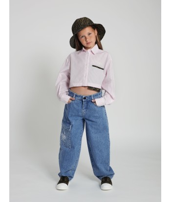 Fendi Kids Washed Denim Jeans in Blue hantent personnes