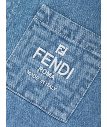 Fendi Kids Washed Denim Jacket in Blue Livraison rapide