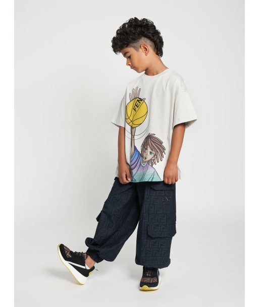 Fendi Kids FF Jacquard Cargo Trousers in Navy soldes