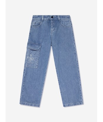 Fendi Kids Washed Denim Jeans in Blue hantent personnes