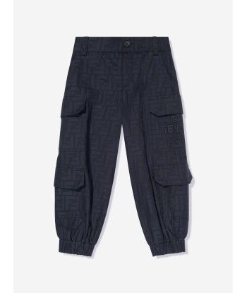 Fendi Kids FF Jacquard Cargo Trousers in Navy soldes