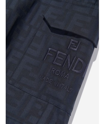 Fendi Kids FF Jacquard Cargo Trousers in Navy soldes