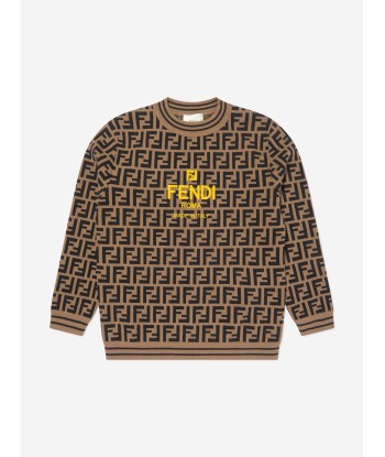 Fendi Kids FF Logo Knitted Jumper in Brown chez Cornerstreet bien 