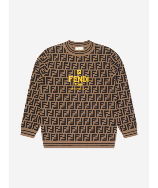 Fendi Kids FF Logo Knitted Jumper in Brown chez Cornerstreet bien 