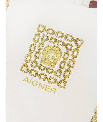 Aigner Girls Metallic Logo Dress in White 2024