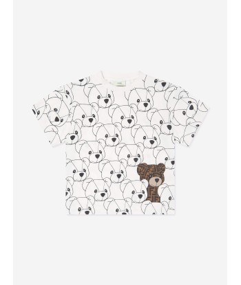 Fendi Kids FF Teddy Bear T-Shirt in White pas cheres