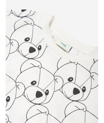 Fendi Kids FF Teddy Bear T-Shirt in White pas cheres