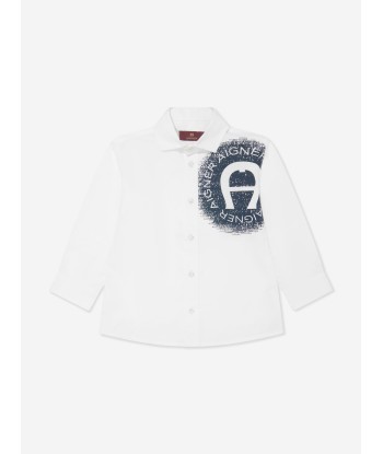 Aigner Boys Logo Print Shirt in White Les magasins à Paris