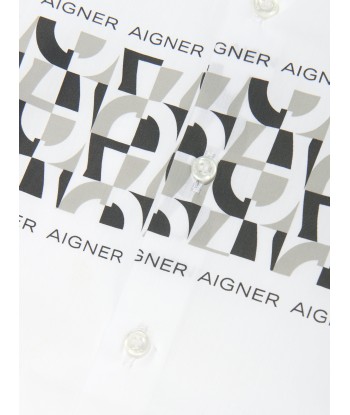 Aigner Boys Logo Print Shirt in White en linge