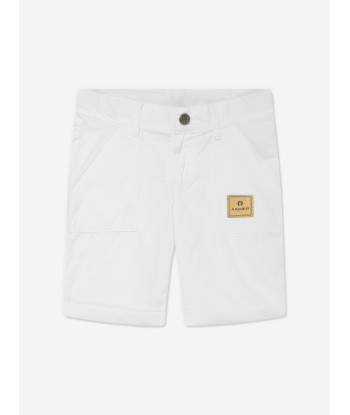 Aigner Boys Logo Badge Poplin Shorts in White les muscles