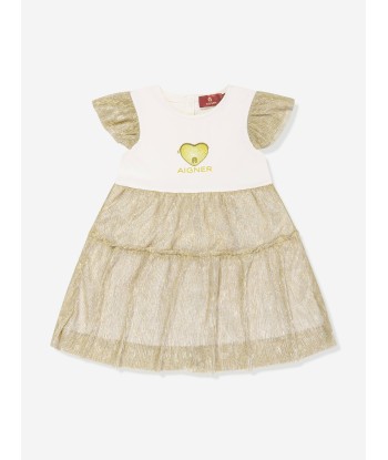 Aigner Baby Girls Tulle Logo Dress in White la livraison gratuite