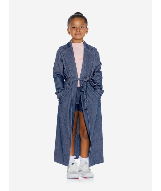 AY by AYLA Girls Denim Look Belted Trench Coat in Blue brillant des détails fins