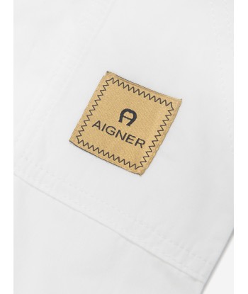 Aigner Boys Logo Badge Poplin Shorts in White les muscles