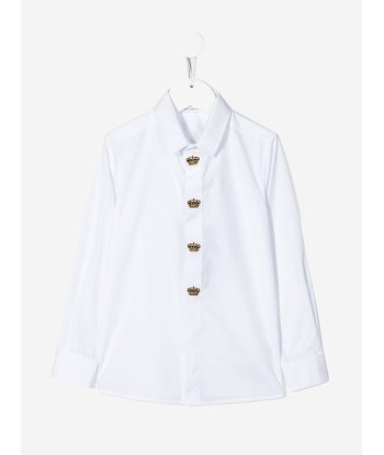 Dolce & Gabbana Boys Embroidered Crown Shirt in White en linge